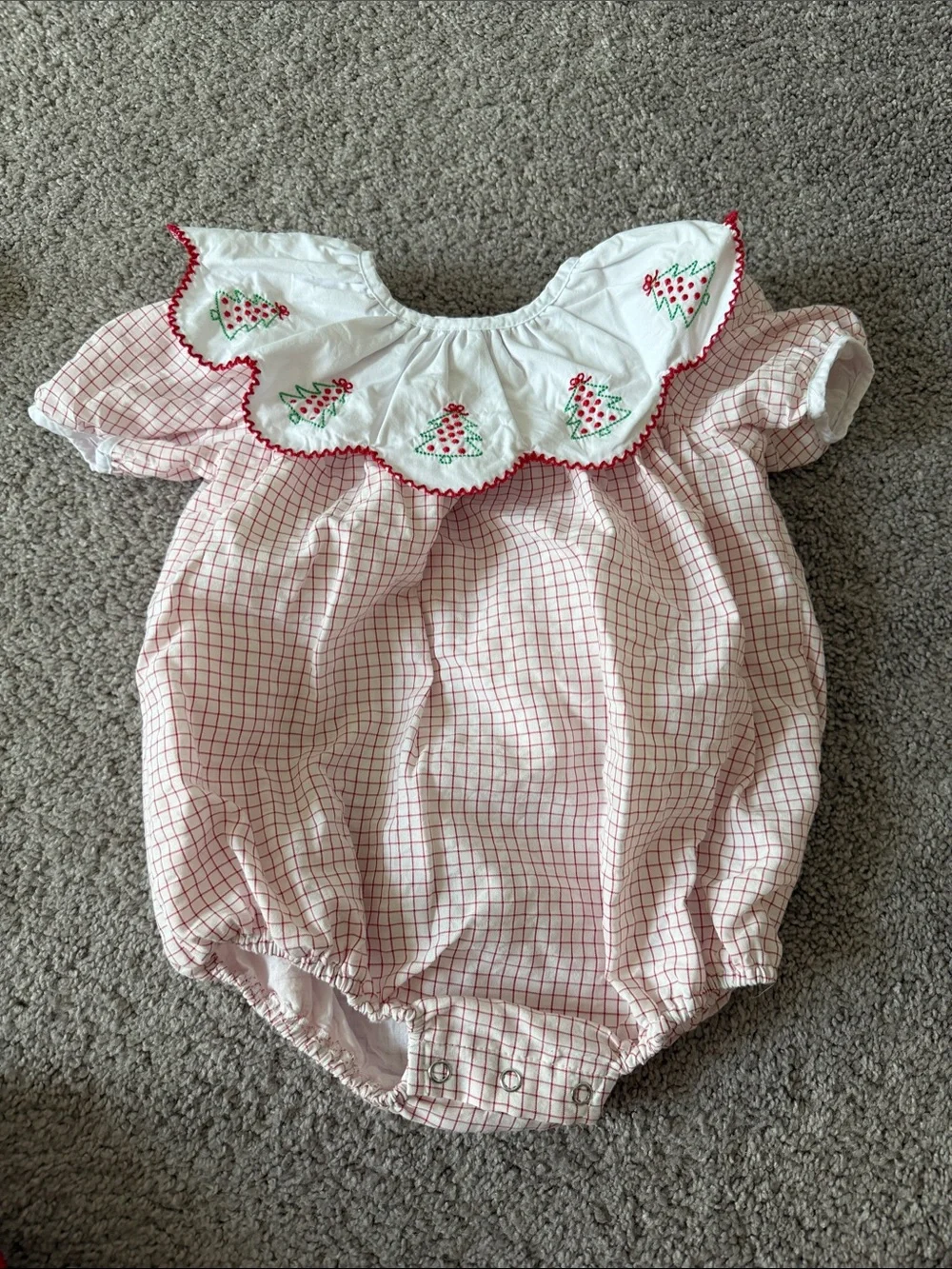 Pink Gingham Baby One-Piece with Embroidered White Collar